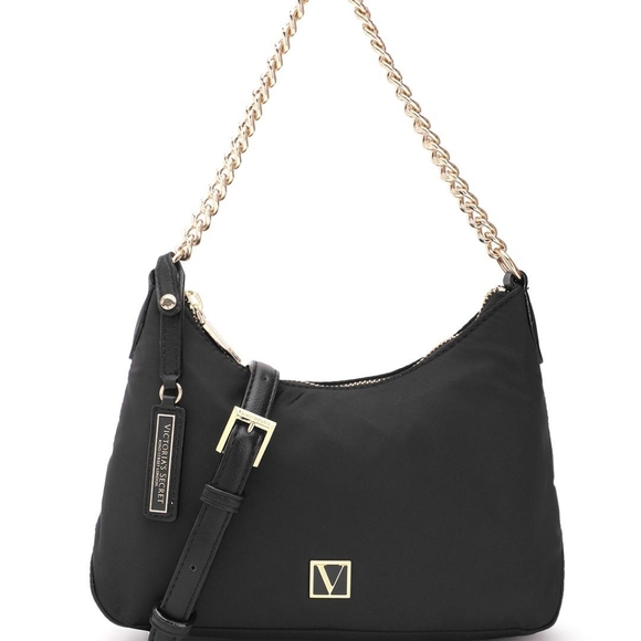 Victoria's Secret Handbags - Nip VS Curve Black Small Nylon Gold tone Crossbody Or Zip Handbag